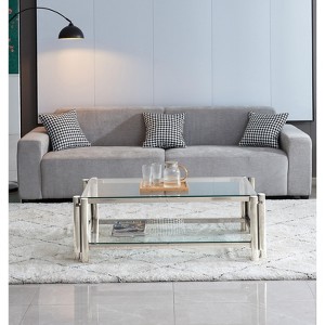 NicBex Modern Double-Layer Clear Tempered Glass Coffee Table with Stainless Steel Legs,Storage Center Table for Living Room - 1 of 4