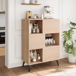 Mid-Century Modern 3-Tier Display Storage Cabinet with Doors, Wooden Buffet Accent Cabinet with Strong Legs for Living Room, Dining Room, Kitchen - 1 of 4