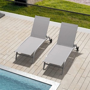 Chaise Lounge Outdoor, Set Of 2, Chaise Lounge Chair With 5 Adjustable Position, Easy Movement Wheels, Pool Chaise Lounge Chairs - 1 of 4