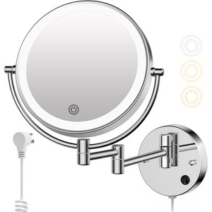 FASCINATE  Wall Mounted Makeup Mirror with 1X/10X Magnification,Super Large,2- Sided,3 Color Dimmable Lights, 360° Swivel, Extendable Plug - 1 of 4