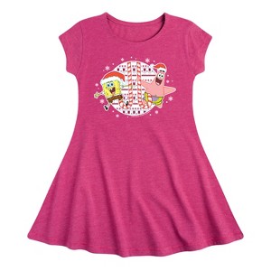 Girls' - SpongeBob SquarePants - Spongebob Patrick Candy Canes Fit & Flair Cap Sleeve Dress - 1 of 3