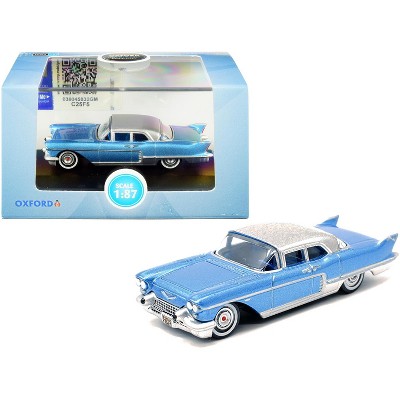 1957 Cadillac Eldorado Hardtop Copenhagen Blue Metallic with Silver Top 1/87 (HO) Scale Diecast Model Car by Oxford Diecast