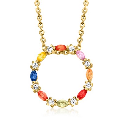 Ross-Simons 0.70 ct. t.w. Multicolored Sapphire and .30 ct. t.w. White Zircon Circle Pendant Necklace in 18kt Gold Over Sterling Size 18