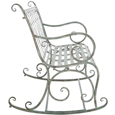 Antique Dark Green Wrought Iron Victorian Rock Bench