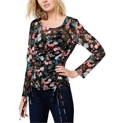 I.N.C International Concepts Womens Mesh Floral Pullover Blouse, Black, X-Small