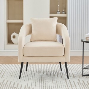 Hrinhom 26.4" W Modern Accent Chair,Upholstered Velvet Reading Chair with Metal Legs and Pillows-BEIGE - 1 of 4