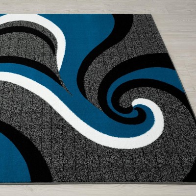 Abstract Turquoise Swirls Easy-Care Synthetic Area Rug 4' x 5'
