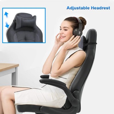 Ergonomic Black PU Leather High Back Gaming Chair with Adjustable Arms