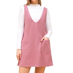 INSPIRE CHIC Women's Fall Winter Corduroy Deep V Neck Casual Mini Pinafore Dress - 1 of 4