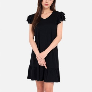 Anna-Kaci Women's Ruffle Sleeve V-Neck Dress with Tiered Hem and Casual Fit - 1 of 4