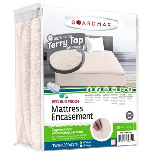 Mattress Protector with Zipper by Guardmax. Terry Cotton Waterproof, Bed Bug Proof, Soft & Comfortable Mattress Encasement with Deep Pockets. - 1 of 4