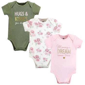 Hudson Baby Infant Girl Cotton Bodysuits, Mom Dad Floral