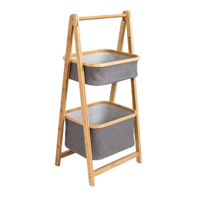 Honey-Can-Do 2 Tier Bamboo and Canvas A-Frame Shelving Unit