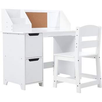 Kids Study Desk Wooden Learning Table Kids Study Table Study Table and Chair Set Storage Learning Desk with Drawer Study Tabl,White