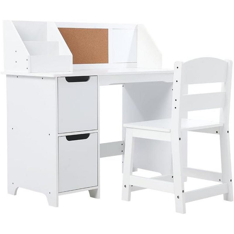 Kids Study Desk Wooden Learning Table Kids Study Table Study Table and Chair Set Storage Learning Desk with Drawer Study Tabl,White, 1 of 7