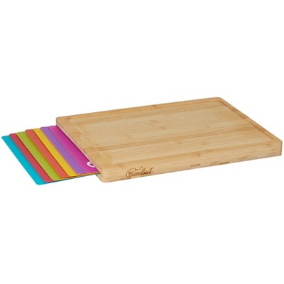 The Lakeside Collection Bamboo Cutting Board with Colorful Cutting Mats