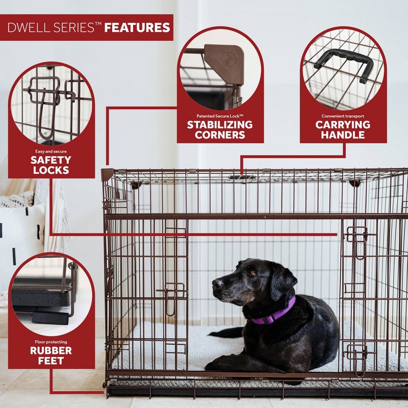 Lucky Dog Dwell Series 24 Inch Small Lightweight Kennel Secure Fenced Pet Dog Crate w/Divider Panels, Sliding Doors, and Removable Tray, Black, 3 of 7