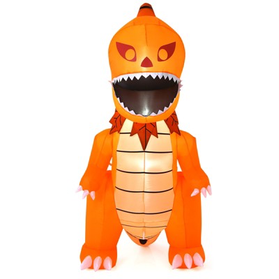 Tangkula 8FT Halloween Inflatable Pumpkin Head Dinosaur Blow Up Halloween Decoration with LED Lights&Blower