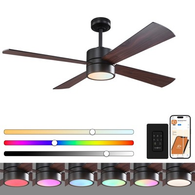 Parrot Uncle 52" Modern RGB LED Smart Ceiling Fans With Lights and Remote