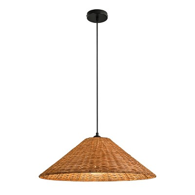 LLHZSY Farmhouse Straw Hat Hand Woven Pendant Chandelier with Natural Rattan Shade-23 3/5"
