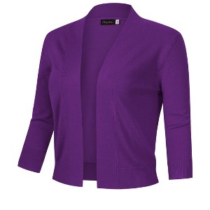 Women s 3/4 Sleeve Cropped Cardigan Sweaters Open Front Knit Short Bolero Shrugs Purple 4XL - 1 of 4