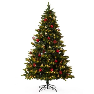 EROMMY 7.5Ft Pre-Lit Christmas Tree With 500 Incandescent Warm White Lights, Pine Cones And Ornament - 1 of 4