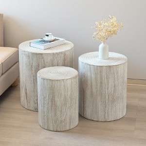 Set of 3 Wood Rounded Nesting Coffee Tables - 1 of 4