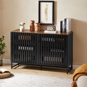 Okak 6-Drawer Dresser Slatted Grille Detail & Metal Legs, Modern Storage Cabinet for Bedroom Hallway, Scandi Style - 1 of 4