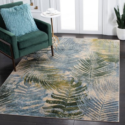 Lillian Blue and Green Floral Synthetic Area Rug