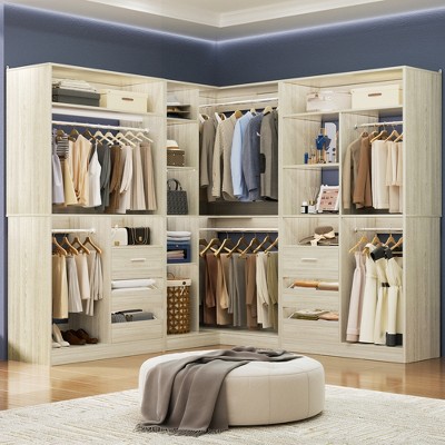 Aheaplus 72"-108" Closet System with Drawers and Hanging Rods, Freestanding Walk-in Closet Organizer System