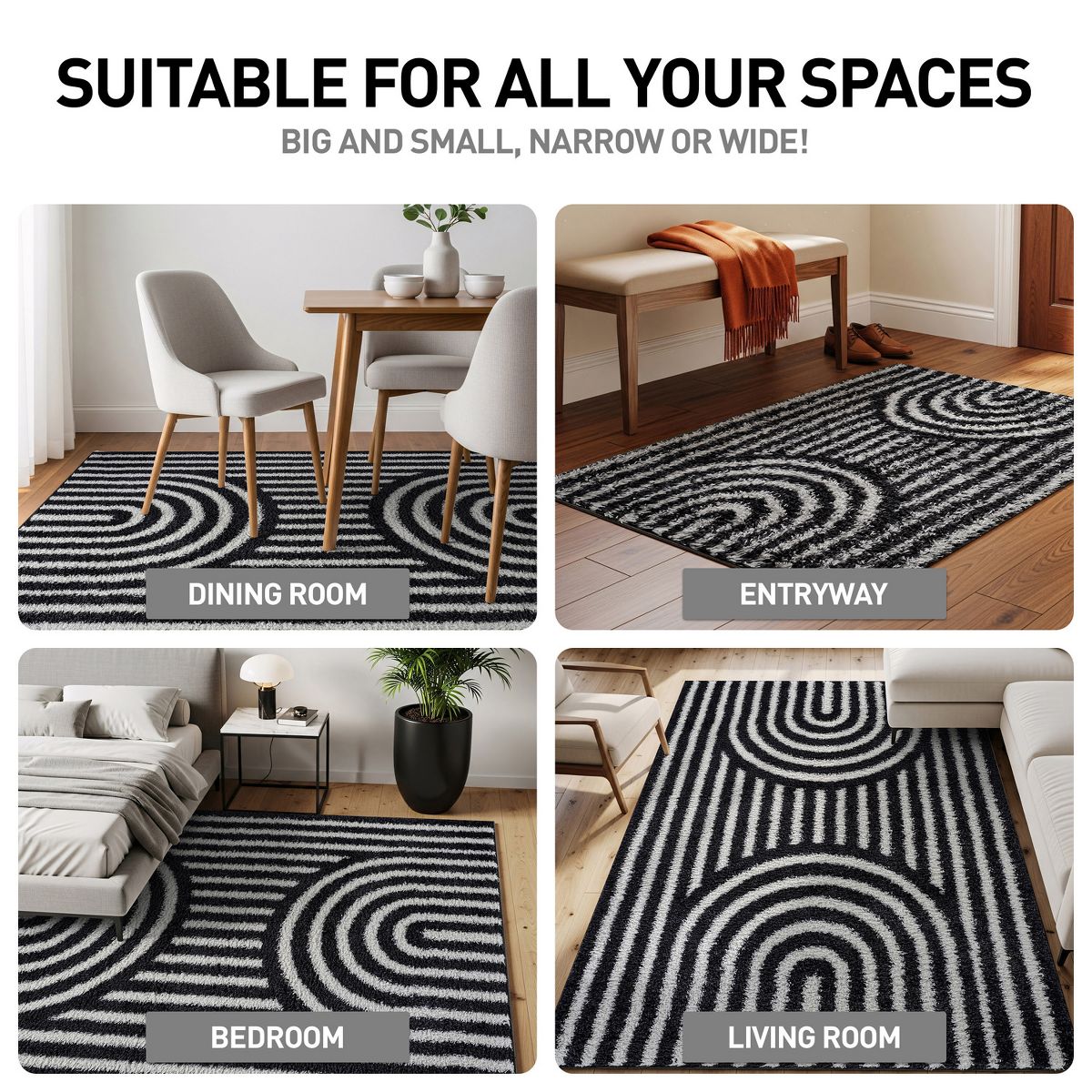 World Rug Gallery Abstract Arch Shag Rug – Medium Pile, Durable & Easy to Clean – Anthracite Dark Gray - thumbnail 4