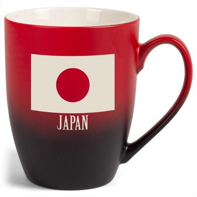 Elanze Designs Japan Japanese Flag 12 Ounce Ceramic Laser-Etched Engraved Drinkware Mug, Red and Black Ombre