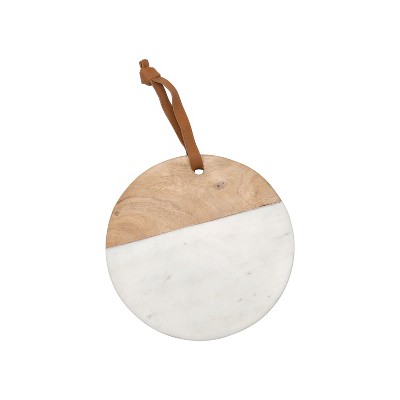Round White Marble and Wood Serving Cutting Board - Foreside Home & Garden