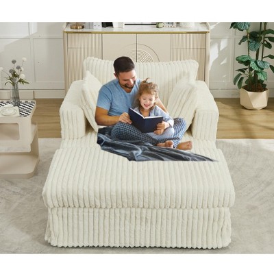 NicBex Modern Accent Chair with Ottoman Corduroy Chaise Longue Comfy Reclining Chair Sofa with Foot Stool