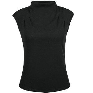 Hobemty Women's Basic Solid Sleeveless Slim Fit Mock Neck Blouse - 1 of 4