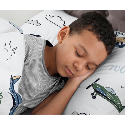 Blue and Green Airplane Twin Microfiber Comforter Set