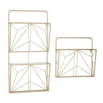 (Set of 2) 15" x 30" Metal Geometric Wall Mail Organizer Gold - Olivia & May