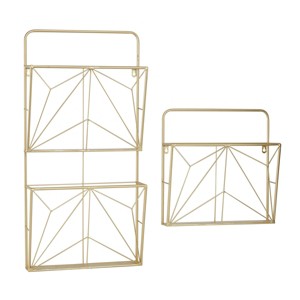 Metal Geometric 3 Slot Wall Shelf Set of 2 Gold - Olivia & May: Decorative Storage, No Assembly Required - 1 of 4