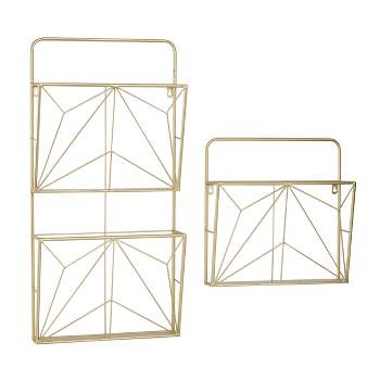 Metal Geometric 3 Slot Wall Shelf Set of 2 Gold - Olivia & May