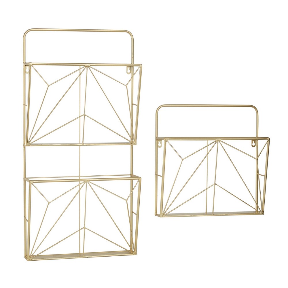 Photos - Kids Furniture Metal Geometric 3 Slot Wall Shelf Set of 2 Gold - Olivia & May