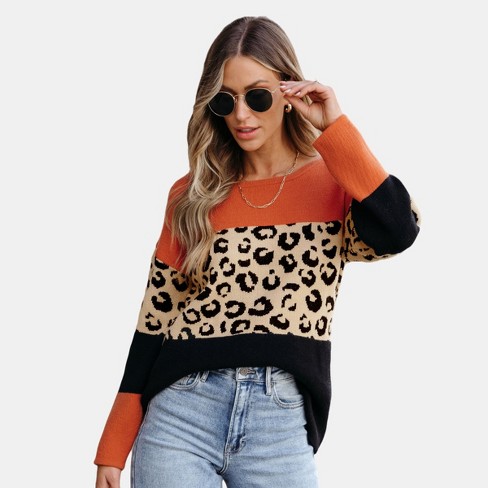 Women's Leopard Print Round Neck Sweater - Cupshe-XS-Multicolored