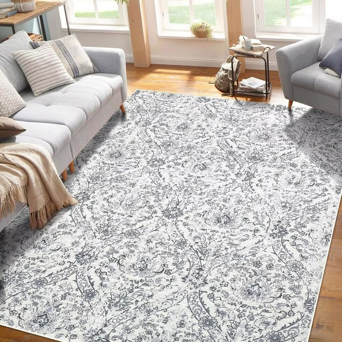 Vintage Medallion Area Rugs Washable Stain Resistant Non-Shedding Floor Cover