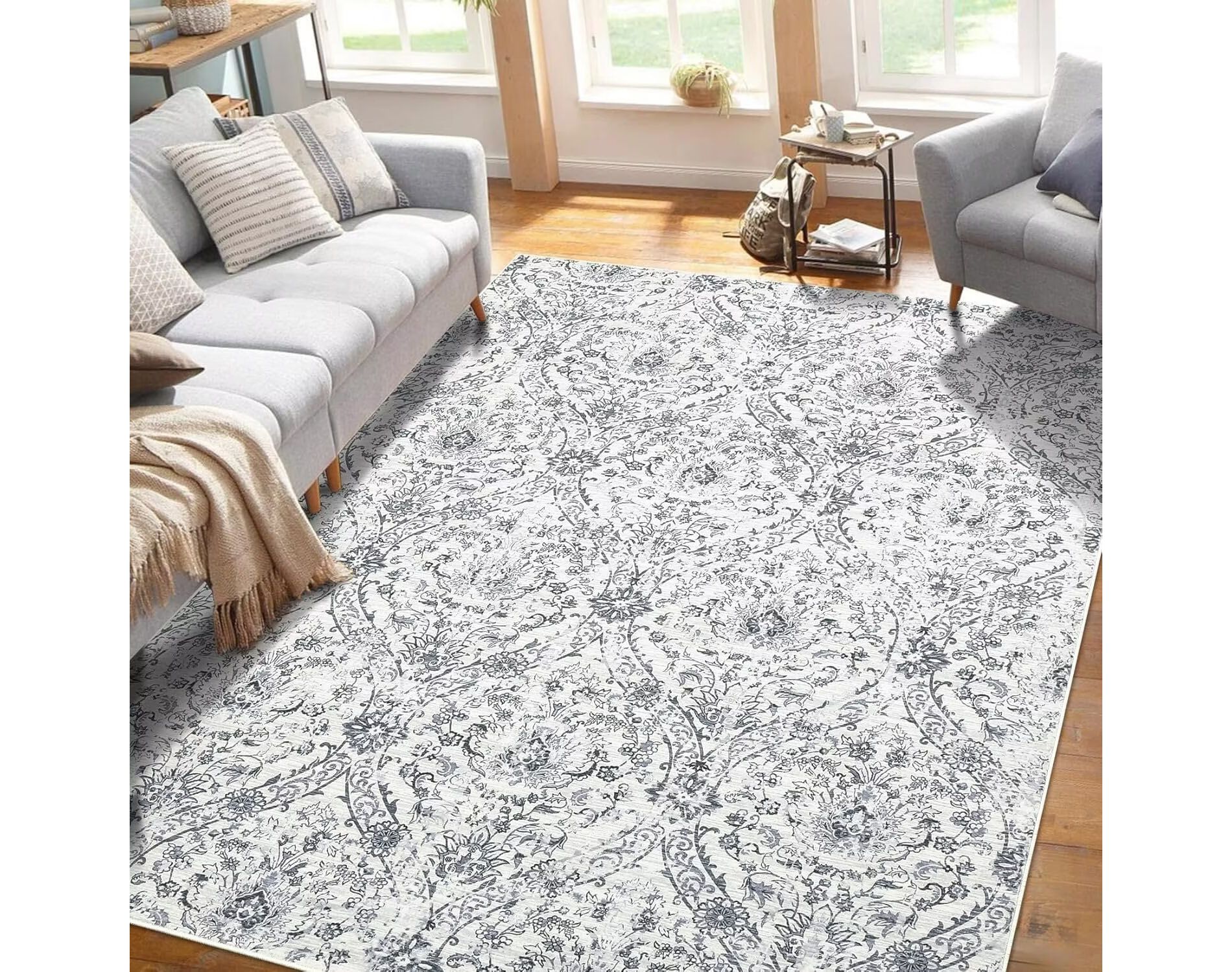 Vintage Medallion Area Rugs Washable Stain Resistant Non-Shedding Floor Cover, 6'x9'