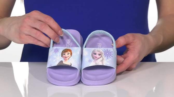 Disney Frozen Anna Elsa Girls Slides - Summer Sandal kids water pool beach shoes with backstrap Open Toe - Lilac (sizes 6-12 Toddler/Little Kid), 2 of 8, play video