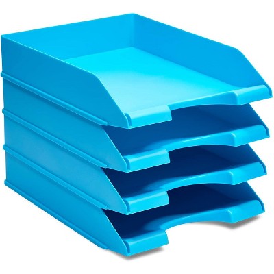 Stockroom Plus 4-Pack Blue Stackable Documents Paper Trays, Office Desk Organizers (10 x 13.5 x 2.5 in)