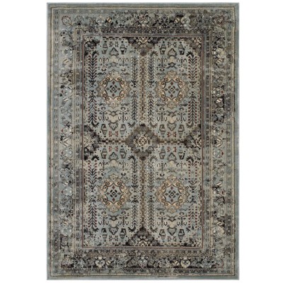 Modway Enye Distressed Vintage Floral Lattice 8x10 Area Rug - Brown/Silver/Blue,  Two-Ply Polypropylene Yarn ,  Tight Low Pile Weave
