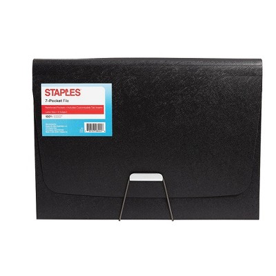 Staples Plastic Expandable Reinforced 7-Pocket File Letter Size Black TR51811/51811