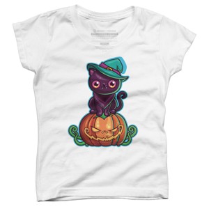 Girl's Design By Humans Ferociously Cute Halloween Vampire Witch Kitty Cat By LittleBunnySunshine T-Shirt - 1 of 2