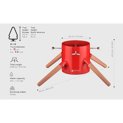 Red Steel and Beech Wood Christmas Tree Stand for 10ft Trees