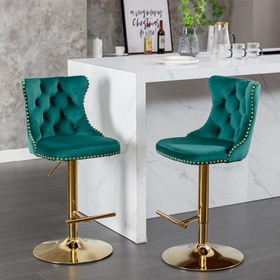 45.6"Golden Swivel Velvet Barstools Adjusatble Seat,Beige